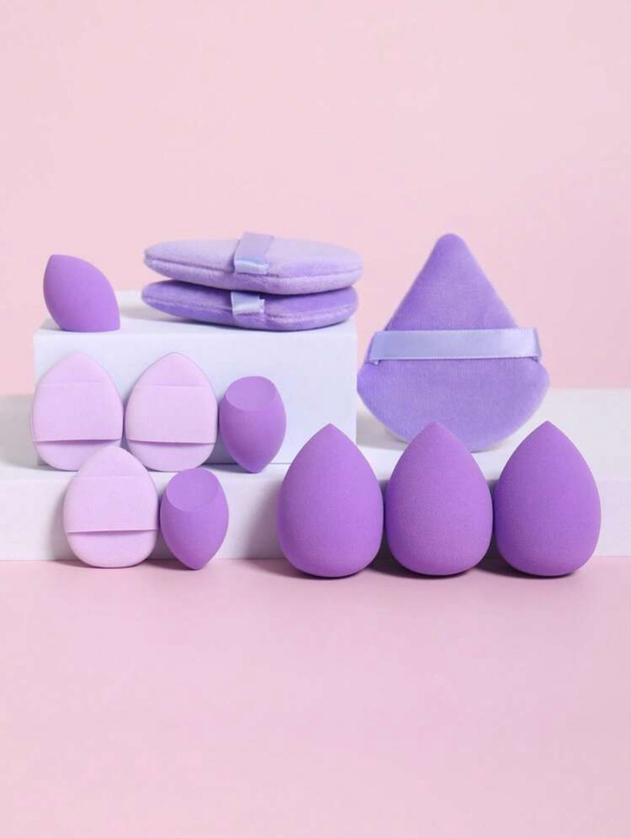 12pcs All-purpose Makeup Sponges Set Consisting Of 3 Triangular Powder Puffs, 3 Mini Air Cushion Powder Puffs, 3 Water Drop Shaped Beauty Blenders, An
