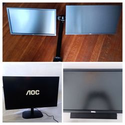 Editing Set-up Dual Monitors with Dual Monitor Stand - 1-Dell 24"  / 1-AOC 27" 