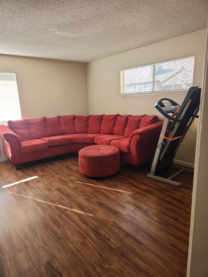 Red Couch With Ottoman