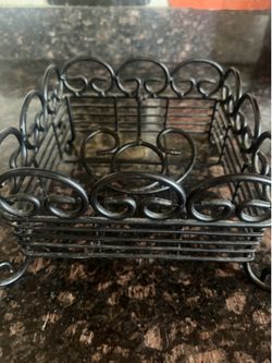 Elegant Black Napkin Holder With Beautiful Intricate Metal Swirl Design
