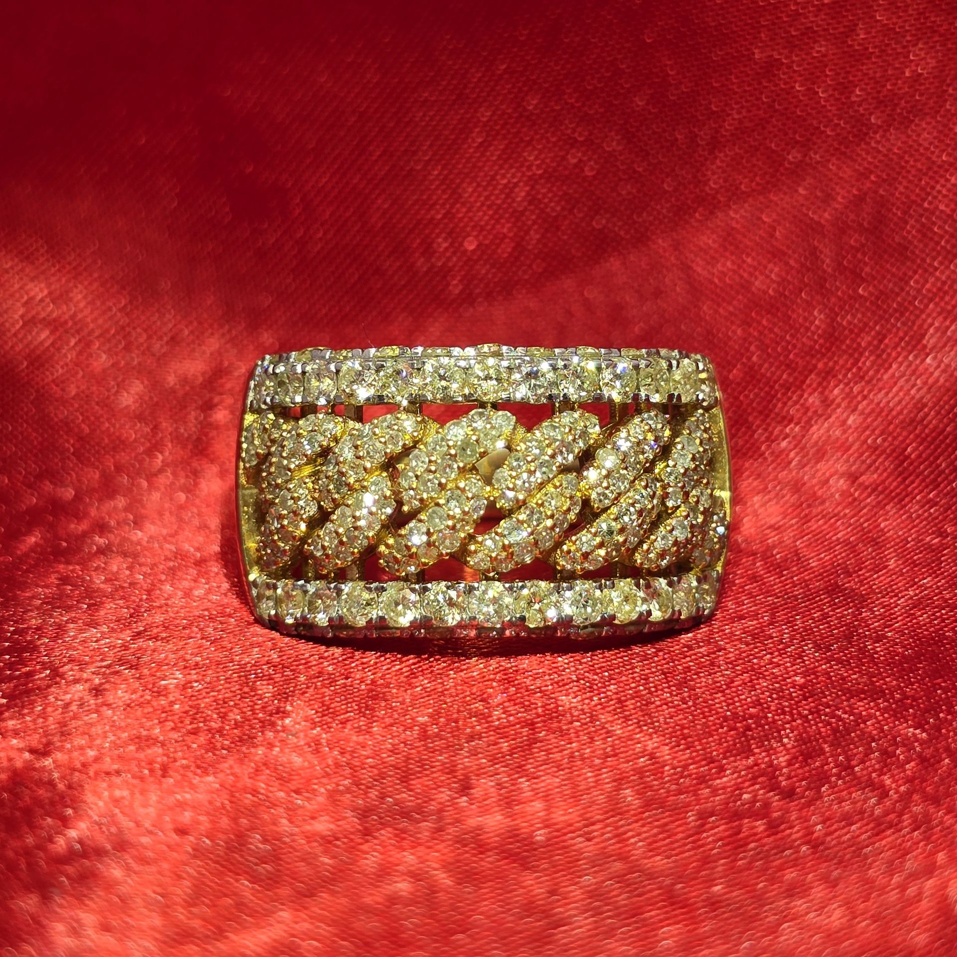 10k Yellow Gold Diamond Cuban Link Ring 5.50 ctw