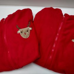 2 New Red Fleece Hoodie Reindeer 