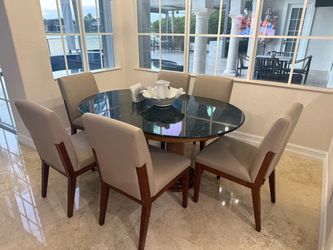 Round Granite Top Dining Table with 6 Chairs