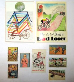 Vintage & Retro Cycling Collectibles Lot: Postcards, Prints, Trade Cards