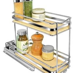 LYNK PROFESSIONAL® Élite™ Pull Out Spice Rack Organizer for Inside Kitchen Cabinets - 4-1/4 inch Wide - Slide Out Drawer – Wood/Chrome Sliding Spice C