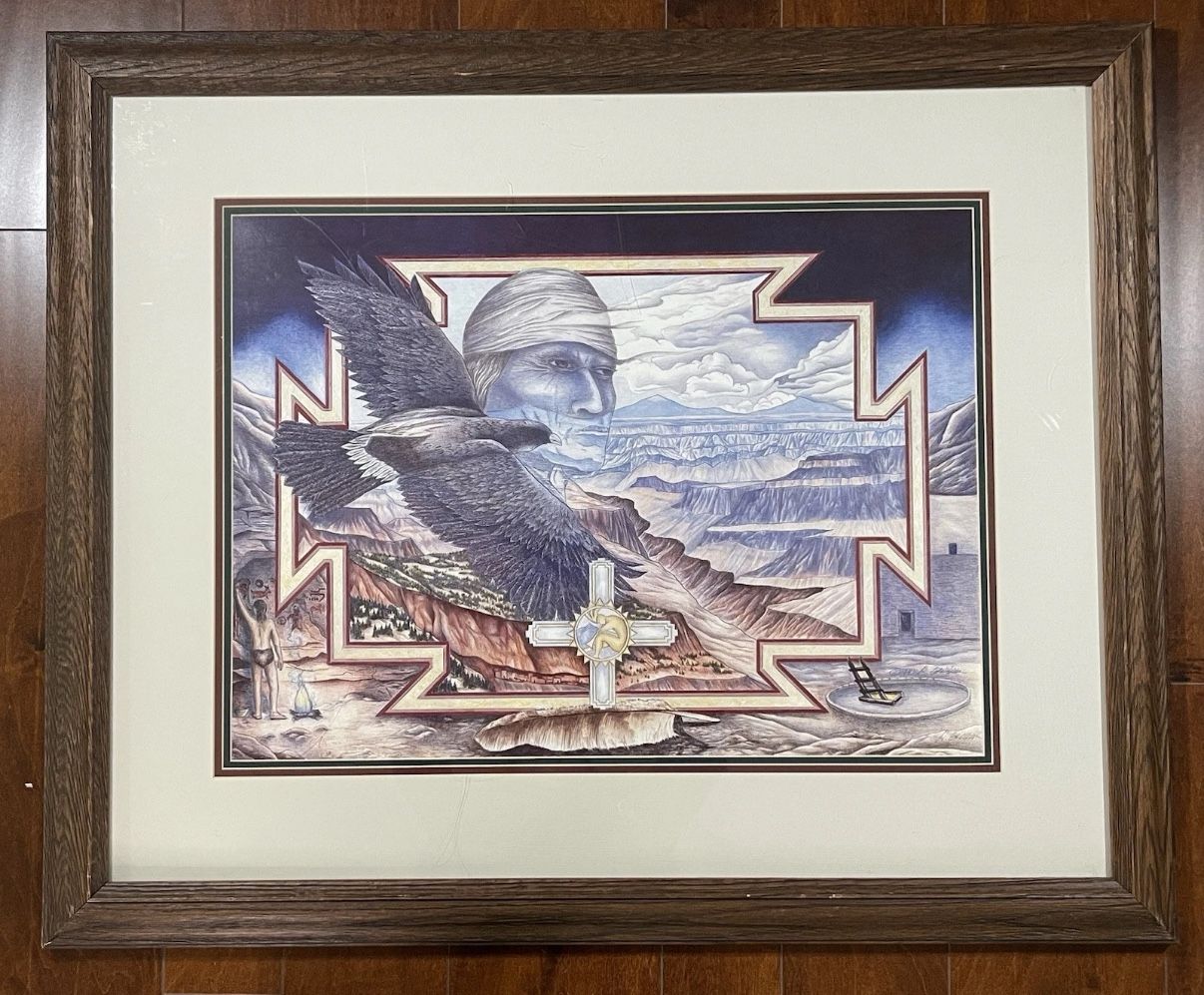 A. Graham 1993 Native American Art Print Framed Matted 33.5