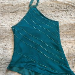 Y2K Women’s Halter Sleeveless Teal Green Top Blouse