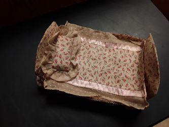 Antique Hand Made Doll Bed w/ Pillow & Blanket
