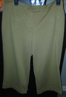 Khaki Cropped Wide-Leg Pants
