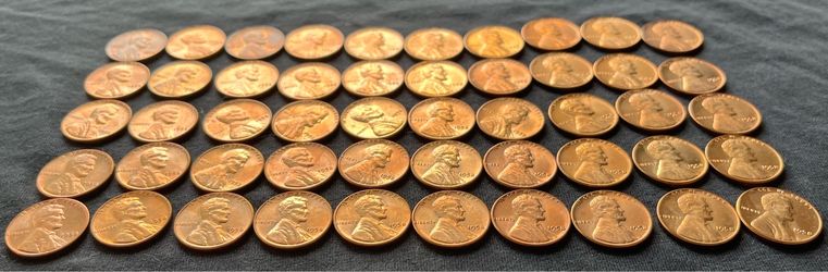 1958 Philadelphia wheat cents BRILLIANT UNCIRCULATED Roll Of 50