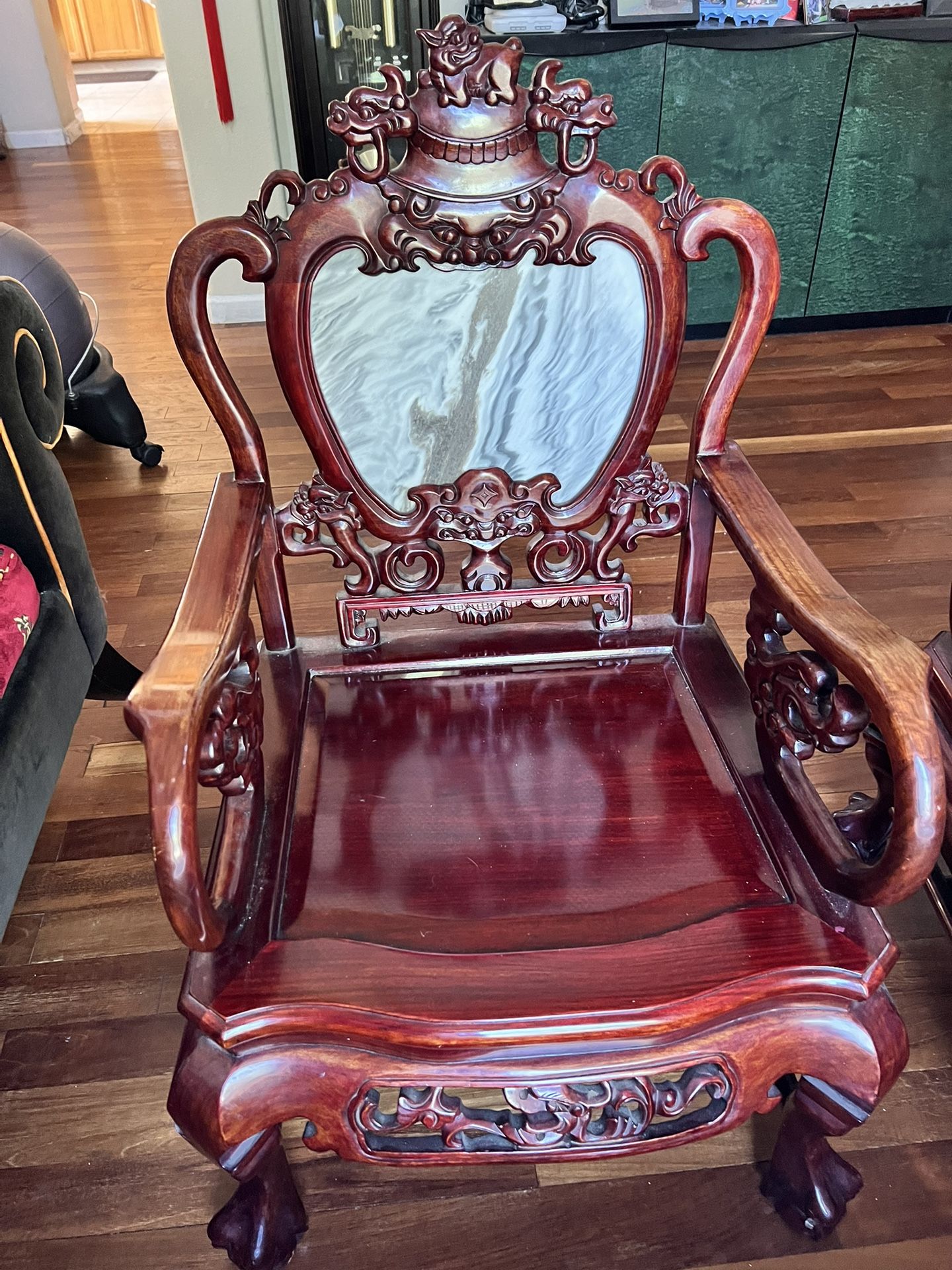 *I HAVE 2* PICK UP ONLY Antique Hand Carved Chinese Armchair with Marble Inlay 1 for 450 2 for 800 PRICE NEGOTIABLE CONDITION IS AS SEEN ON LISTING