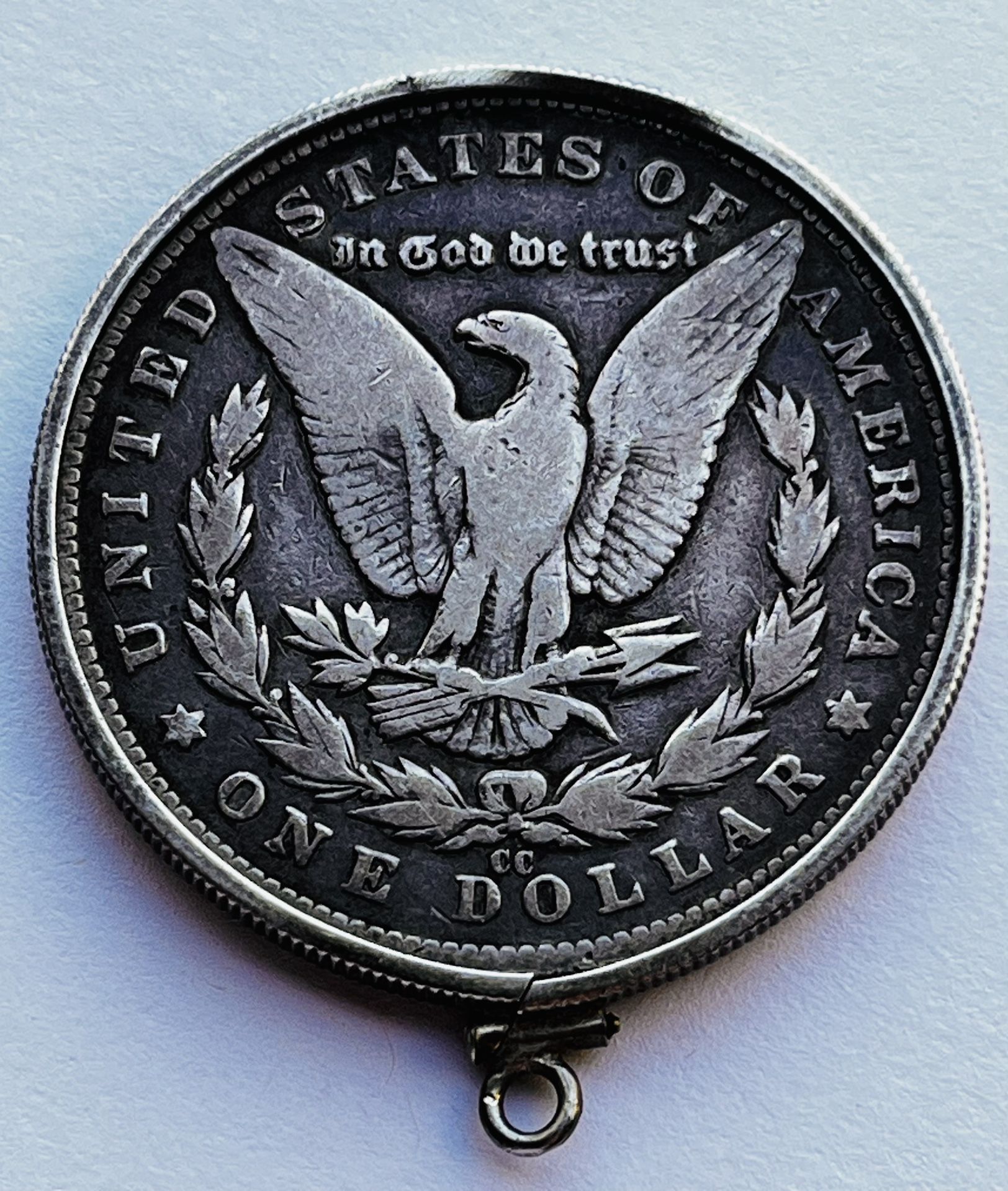 1881-CC Morgan Silver Dollar Set In Silver Bezel
