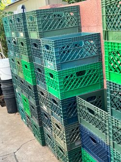 Stacks On Stacks Of Plastic Milk Crates Lot Mixed Colors