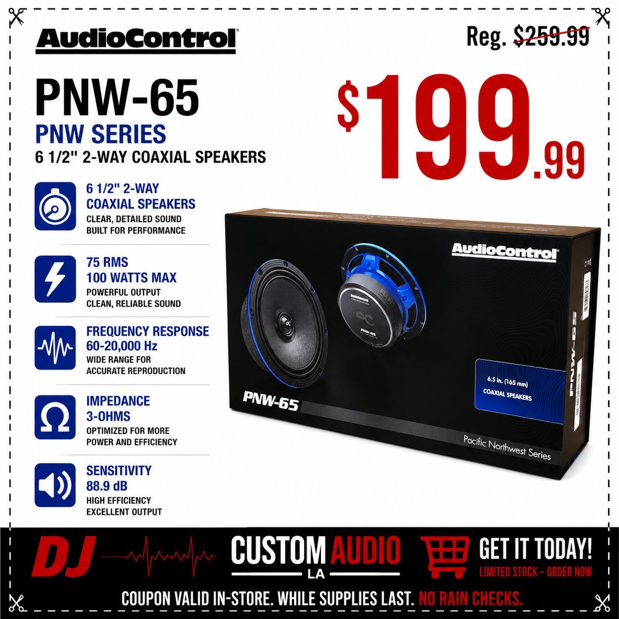 AudioControl PNW-65 Car Speakers 1 Set 6 1/2" 2-Way Coaxial Speaker System 100 Watts 🚨 Payment Options Available 🚨 No Credit Needed 🚨