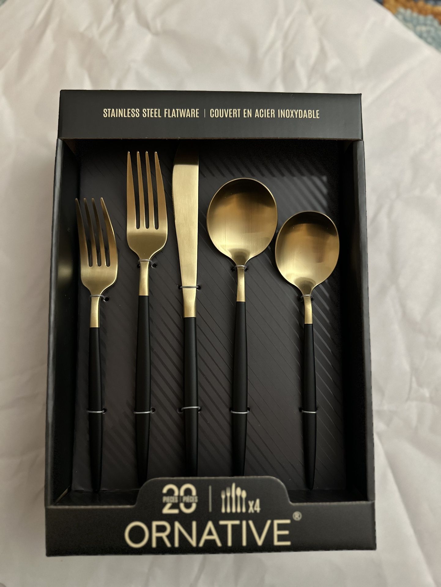 Black & Gold Flatware Set – Service for 4 w/ Box (Brand New, $99 on Wayfair)