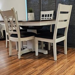 Farmhouse Real Solid Wood Dining Table with 4 Sturdy Chairs and Butterfly Leaf. 

57" x 42" x 30" H
42" x 42" x 30" H
