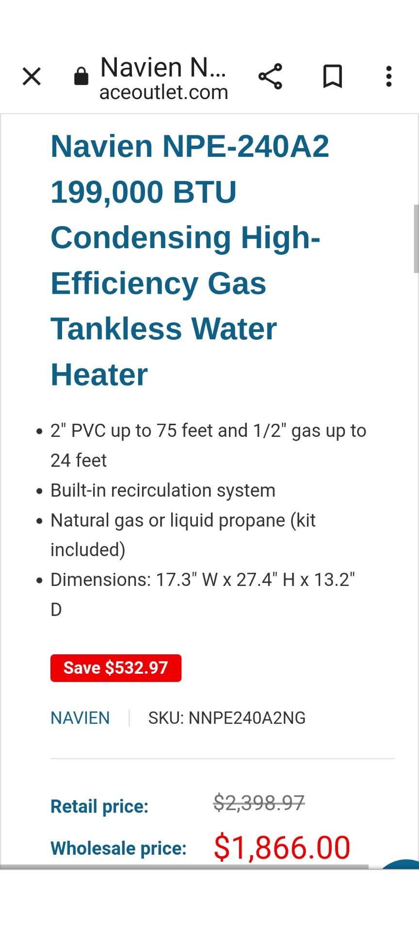 Navien NPE - 240A for Sale in San Antonio, TX - OfferUp
