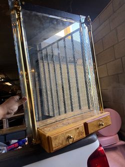 Vintage Vanity Mirror with Burl Wood Drawers