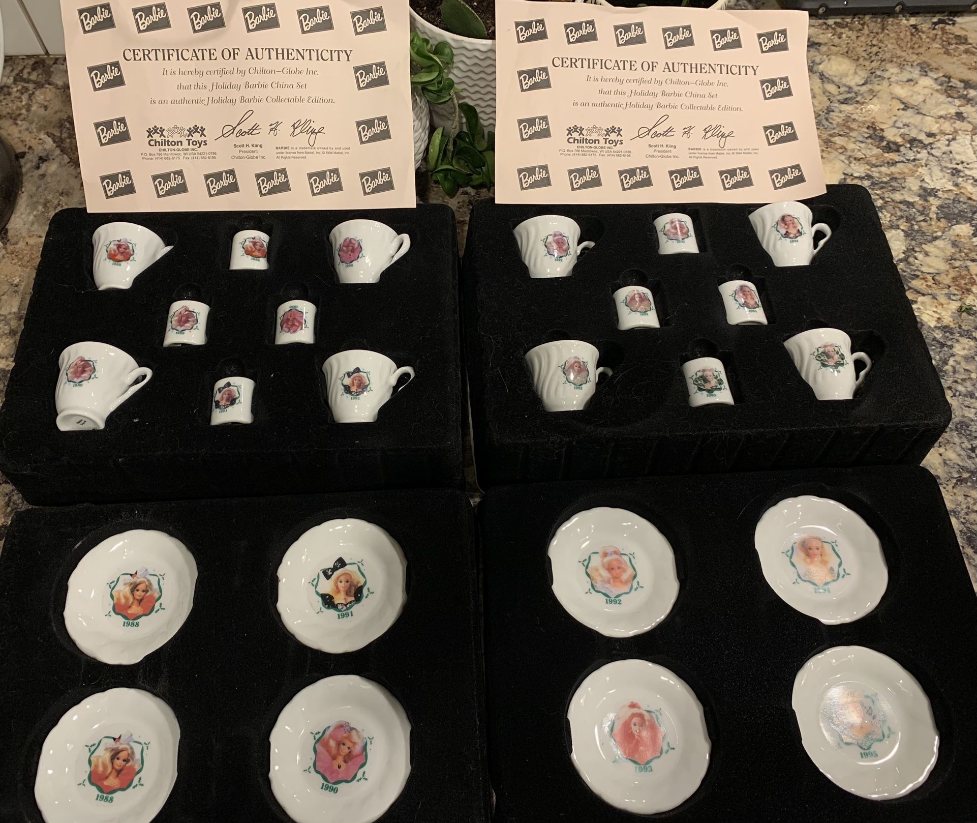 2 Collectible Barbie Tea Sets with Certificate of Authenticity