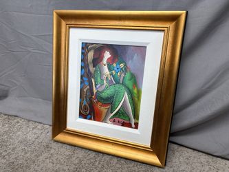 Woman in Green Dress Hand Embellished Serigraph by Linda Le Kinff