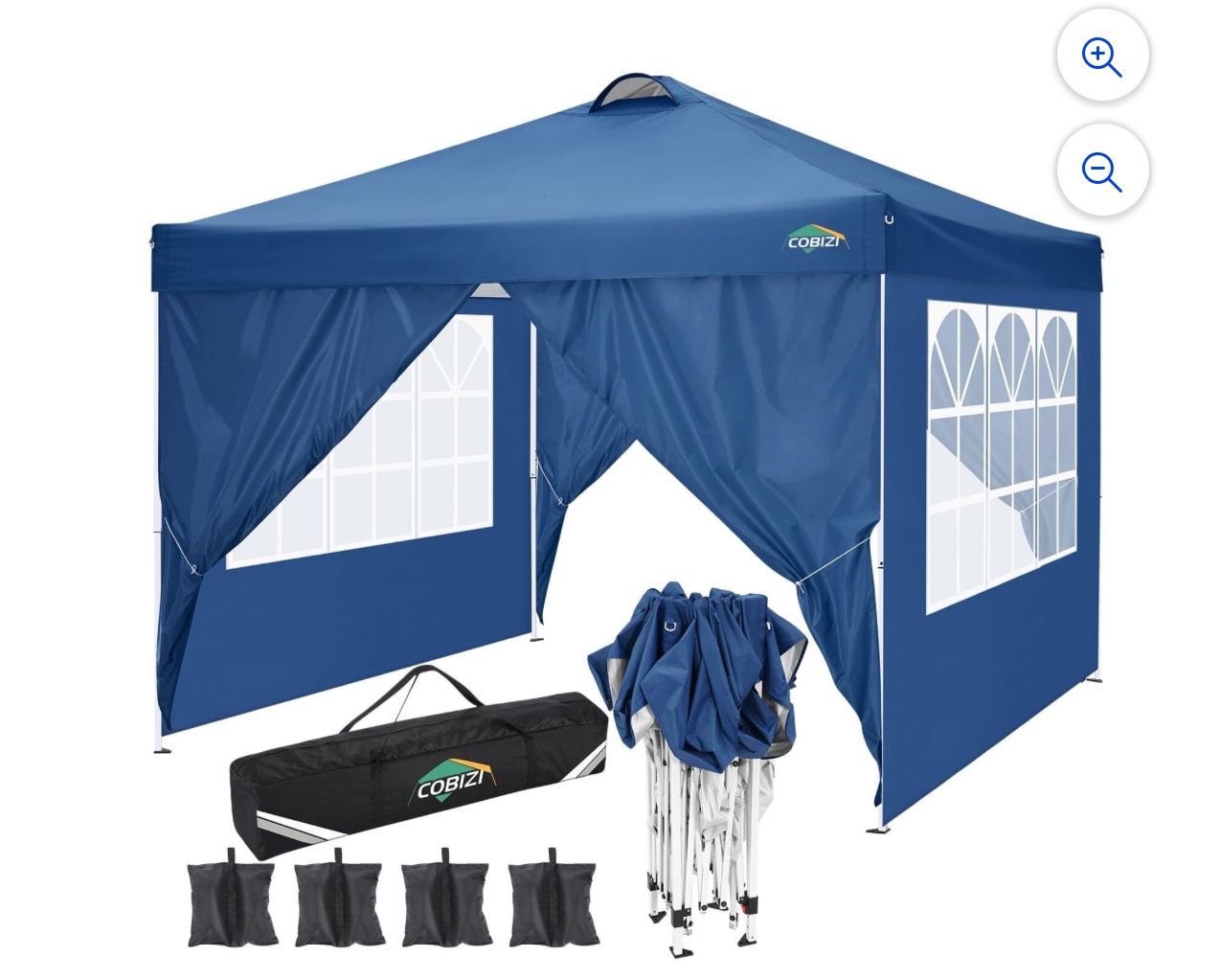 10'x10' Ez Pop Up Canopy Tent with 4 Sidewalls,Commercial Instant Gazebo Tents with 4 Sand Bags & 8 Stakes,Outdoor Patio Canopy for Parties,Backyard(R