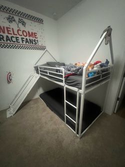 White metal bunk bed