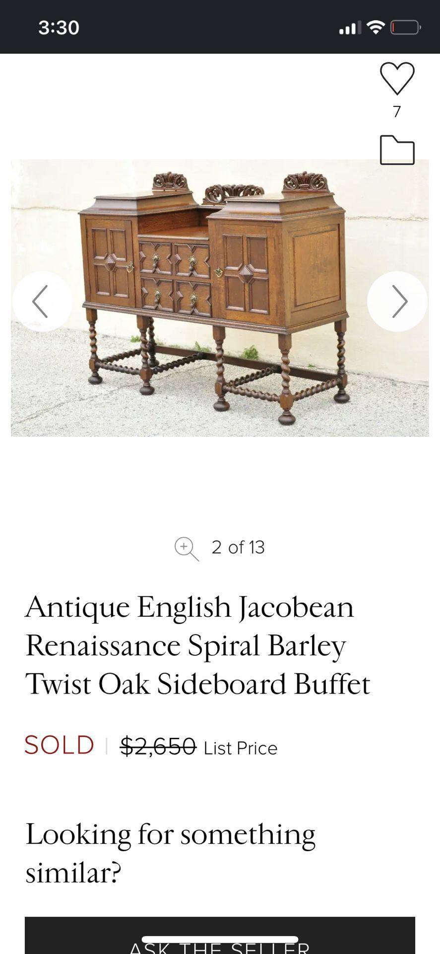 Antique English Jacobean Renaissance Spiral Barley Twist Oak Sideboard Buffet