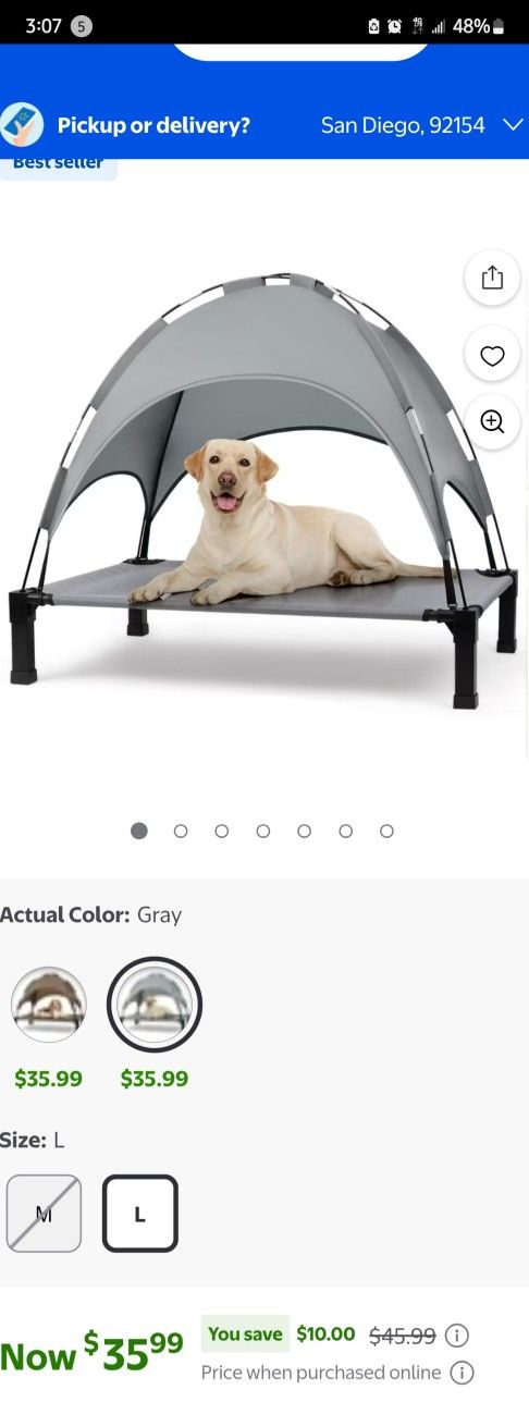 Cooling Elevated Dog Bed, Portable Raised Pet Cot with Removable Canopy and Washable Mesh, Grey