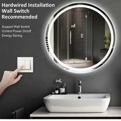 Bathroom Mirror,24 Inch Round Wall Mounted Vantiy Mirror ,3-Colors of Light with Adjustable Brightness,IP54 Waterproof and Anti-Fog,Backlit Vantiy Mir