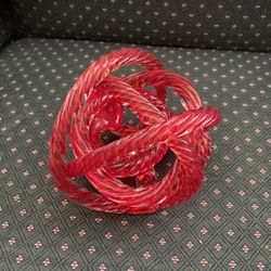 Twisted Red Glass Knot Paperweight/ Abstract Art