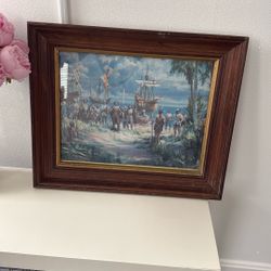 Framed Nautical Scene Painting