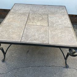 Large Iron Patio Deck Tile Top Coffee Table 39” Square x 18” H