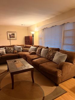 Large Brown Microfiber Sectional Sofa