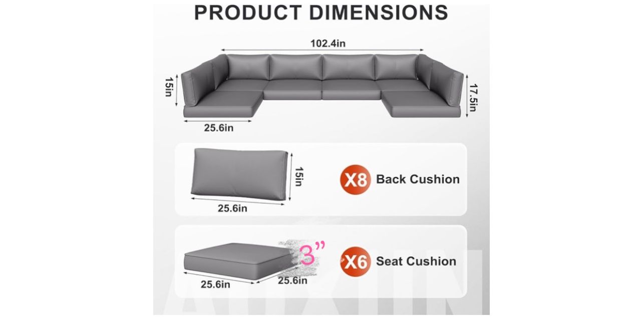 New, 14 Pieces Cushion Replacement ( Only Cushion, Beige/grey/black