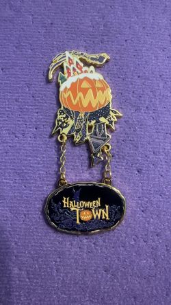 Halloween Town Enamel Pin with Dangle Chain