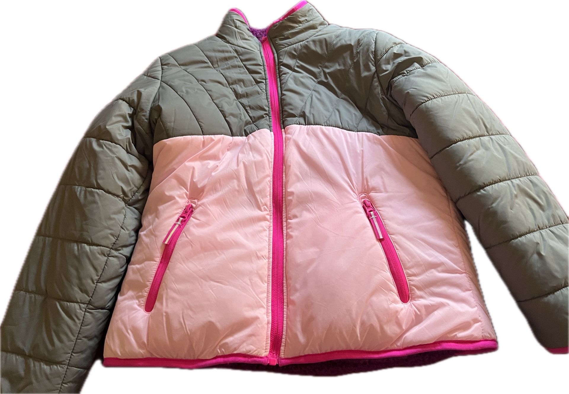 Girls Puffer Faux Fur jacket Size L 10 - 12 Machine Washable