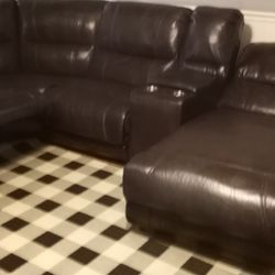 Leather Sectional With 3 Recliners 