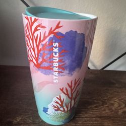 Starbucks Coral Reef Ocean Ceramic Travel Tumbler Mug 12 oz