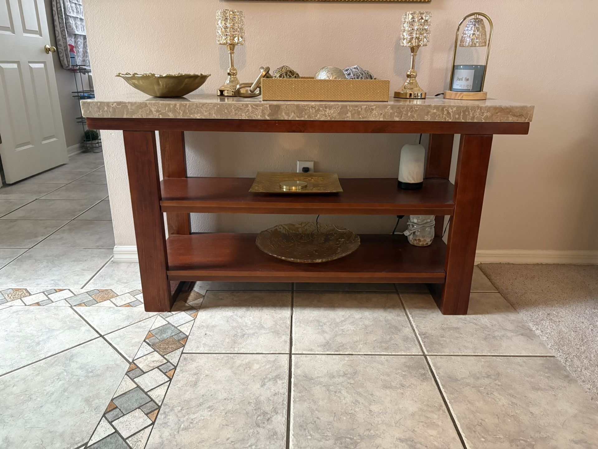 Marble & Wood Living Room Table Set – Coffee Table, 2 End Tables, Console Table