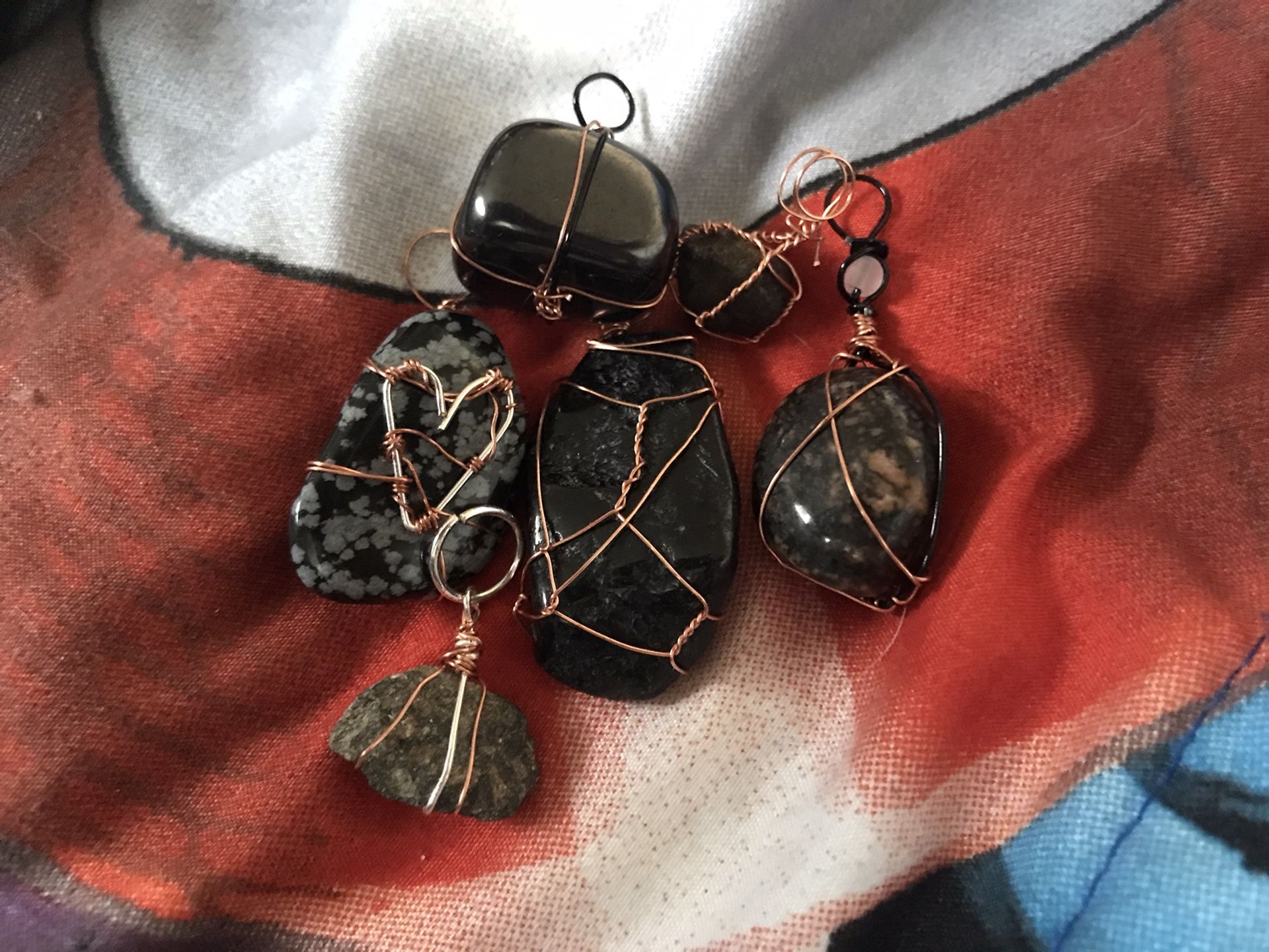 Black Crystal Necklace Pendants Snowflake Obsidian Rhodonite Shungite And Garnet 