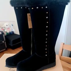 New Bearpaw Dorothy Waterproof Wedge Zip Up Studded Boots Women's Size 10