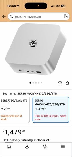 Beelink SER10 MAX Mini PC W11 PRO, AMD Ryzen AI 9 HX470 32G DDR5 1TB SSD WiFi6/BT5.2/10G LAN/NPU, Radeon 890M 16CUS 3100 MHz GPU, Triple Display HDMl+