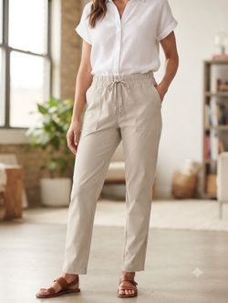 Apana Women's Beige&Black pants Activewear  M Drawstring Elastic Waist -used