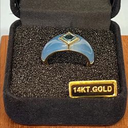 14k Blue Jade & Blue Topaz Inlay Band Ring, Yellow Gold