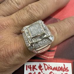 14K Solid White Gold Ring For Wedding OVER 5Ct IN NATURAL DIAMONDS 💎 24.3Gr Size 12