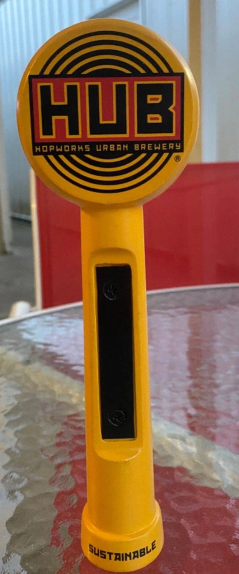 HUB Brewing Beer Tap Handle 11" Yellow Portland OR Magnet Strip Bar DecorÂ