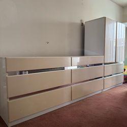 Vintage Millennium Furniture Mid Century Modern Glossy Cream/White Dresser and Armor Set