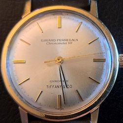 18k Solid Gold Girard Perregaux Watch By Tiffany & Co  - Rare 60s Vintage  Gyromatic Chronometer HF 