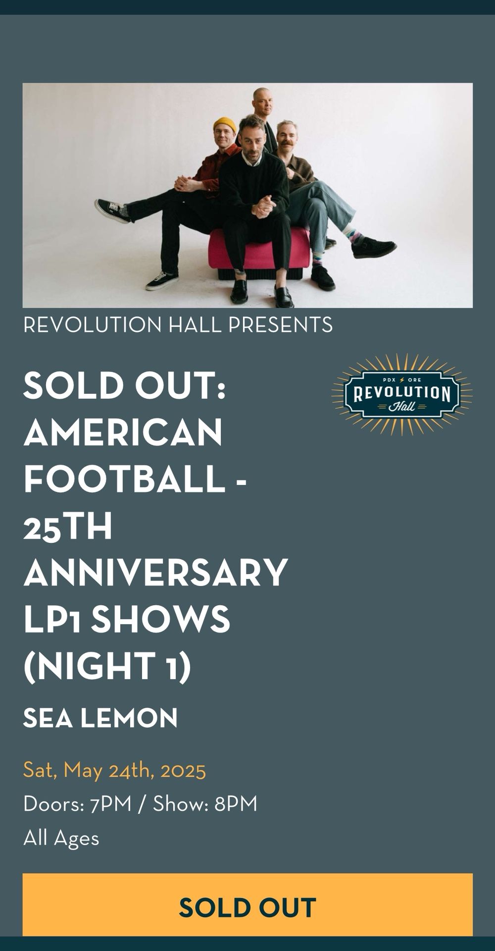 2 Tickets to see American Football at Rev Hall (Sat - 5/24)