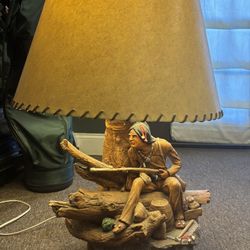 Antique Lamp With Leather Shade